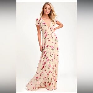 Lulus Gift Of Love Floral Print Short Sleeve Maxi Dress